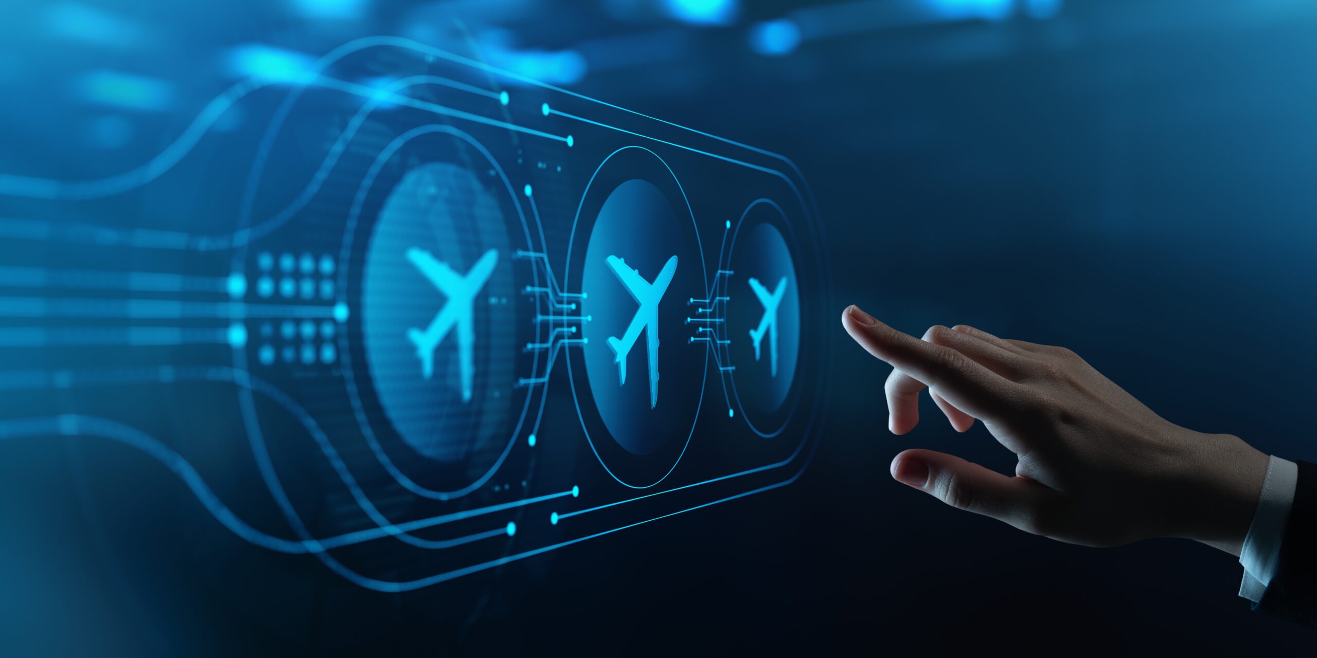 Human,Hand,Touching,Futuristic,Virtual,Screen,With,Plane,Airplane,Digital Weerobservatiesysteem voor ANWB MAA met digitale weersinformatie voor medische luchtvaart
