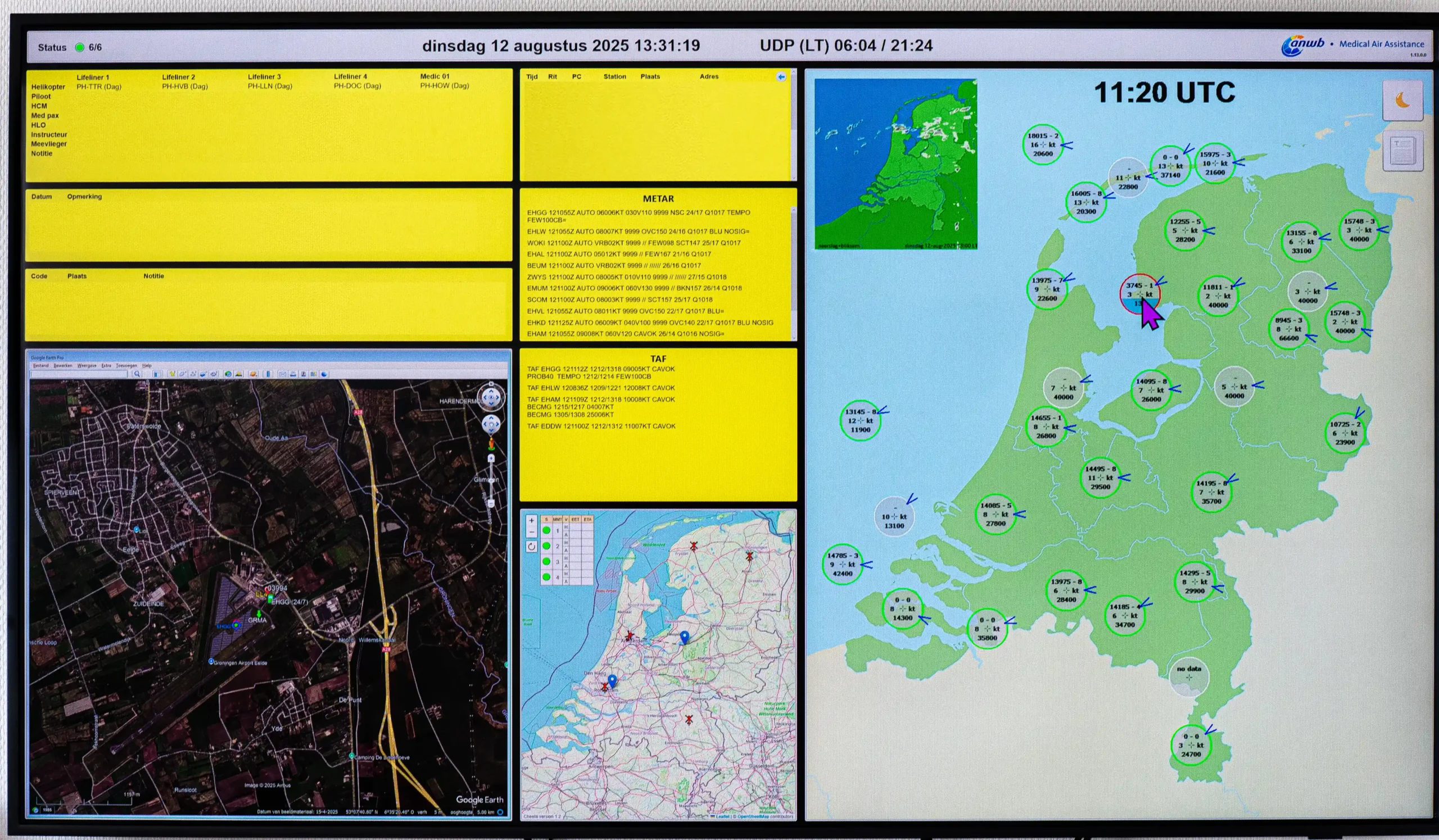 ANWB Operationeel scherm traumahelikopters OPS-bord toont actuele weersinformatie en vluchtlimieten voor ANWB Medical Air Assistance